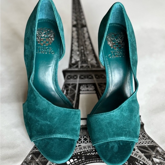 Elegant Teal Open-Toe Heels NEW sexy shoes suede - Picture 6 of 7